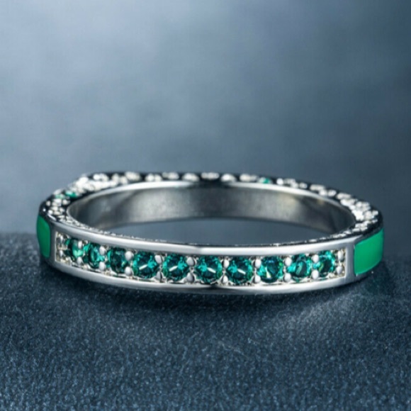 925 Silver Green Sapphire Ring Size 9 - Picture 7 of 8